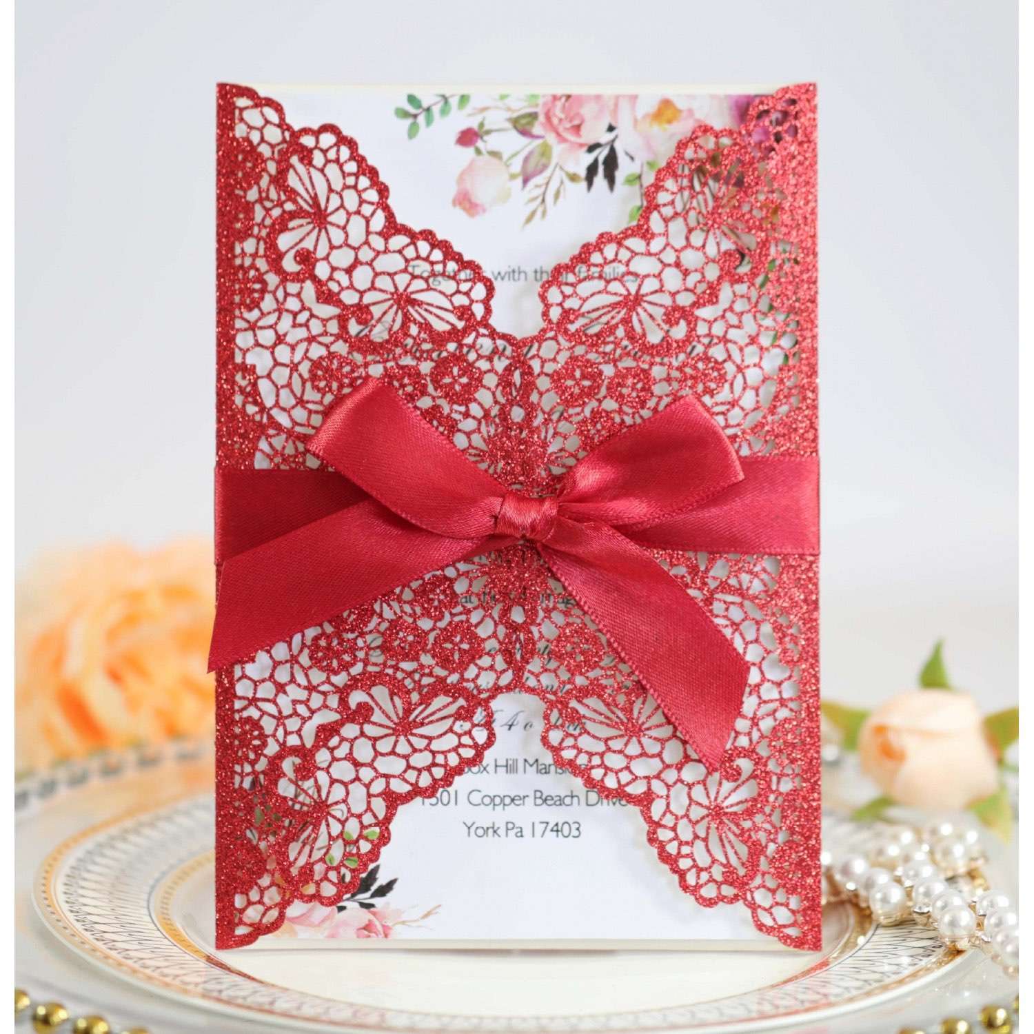 Elegant Invitation Wedding Supplies Laser Cut Glitter Paper Holiday Greeting Card